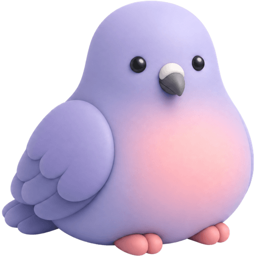 Original Nellie reference: a lilac bird with a pink belly, black eyes, and layered wings