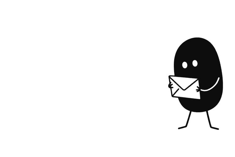 Pip holding an envelope on the right side of a wide newsletter illustration